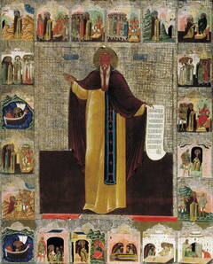 Maximus the Confessor and His Miracles. An early 17th-century Stroganov school icon from Solvychegodsk.